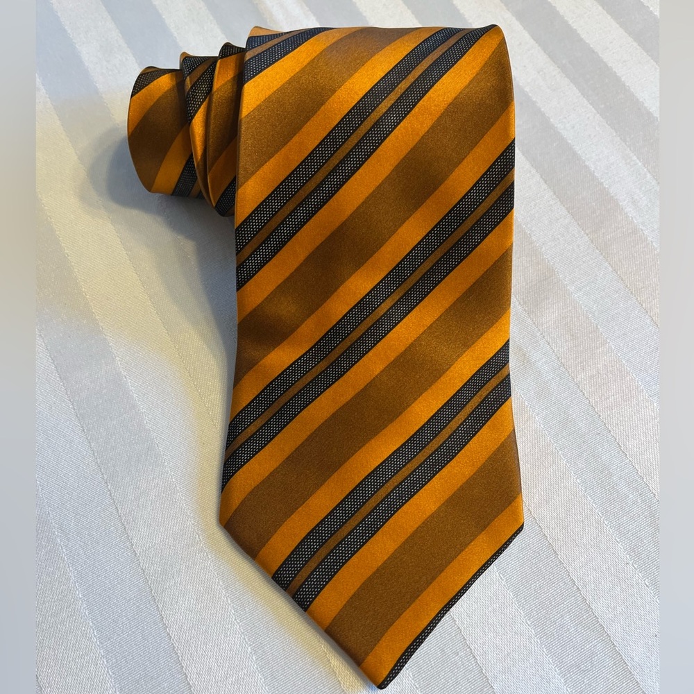 Stefano Ricci mens Rustic orange Black Striped  100% silk neck tie NEW